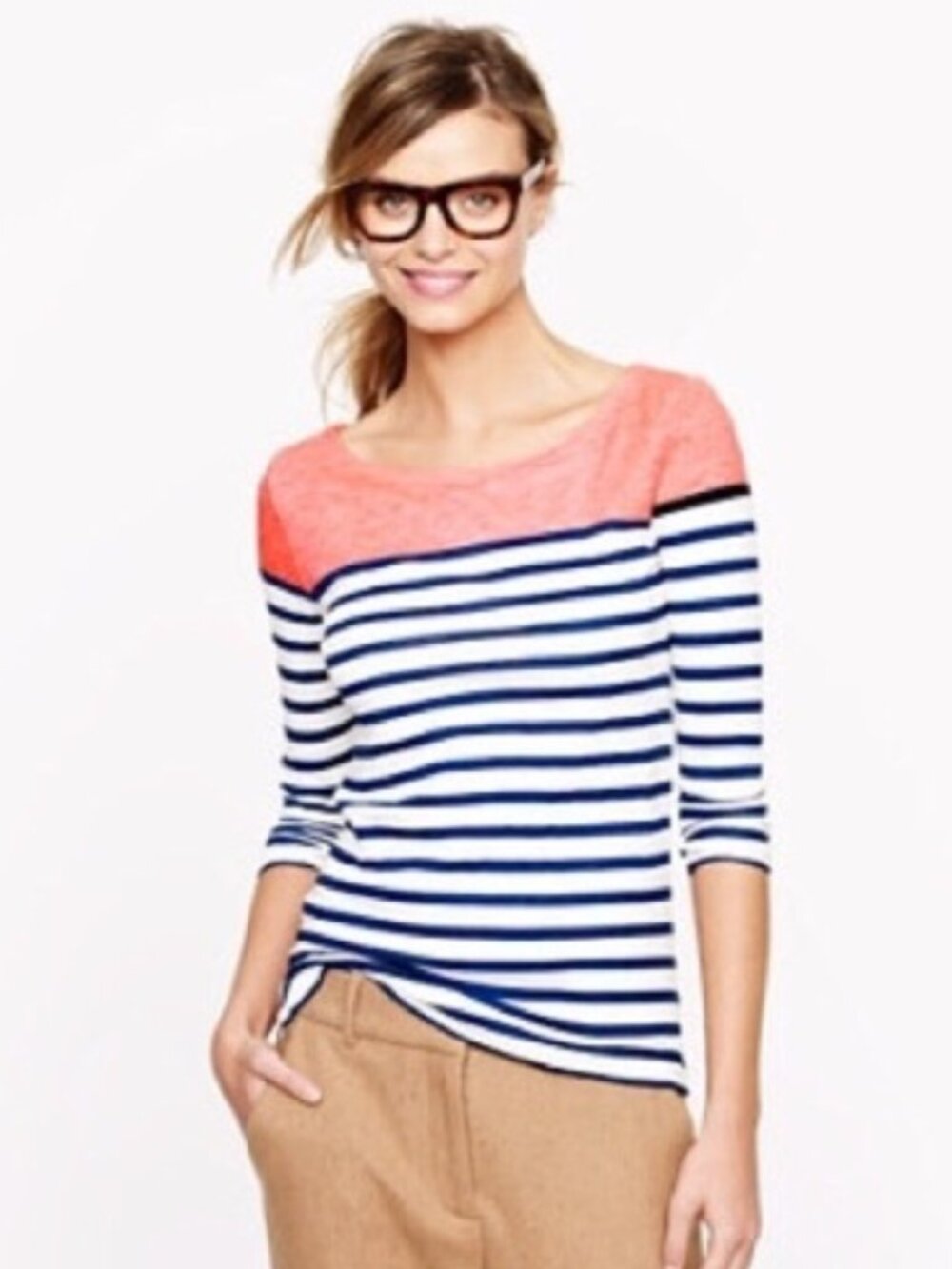 J.Crew Boatneck Striped Top (3/4 Sleeve)
